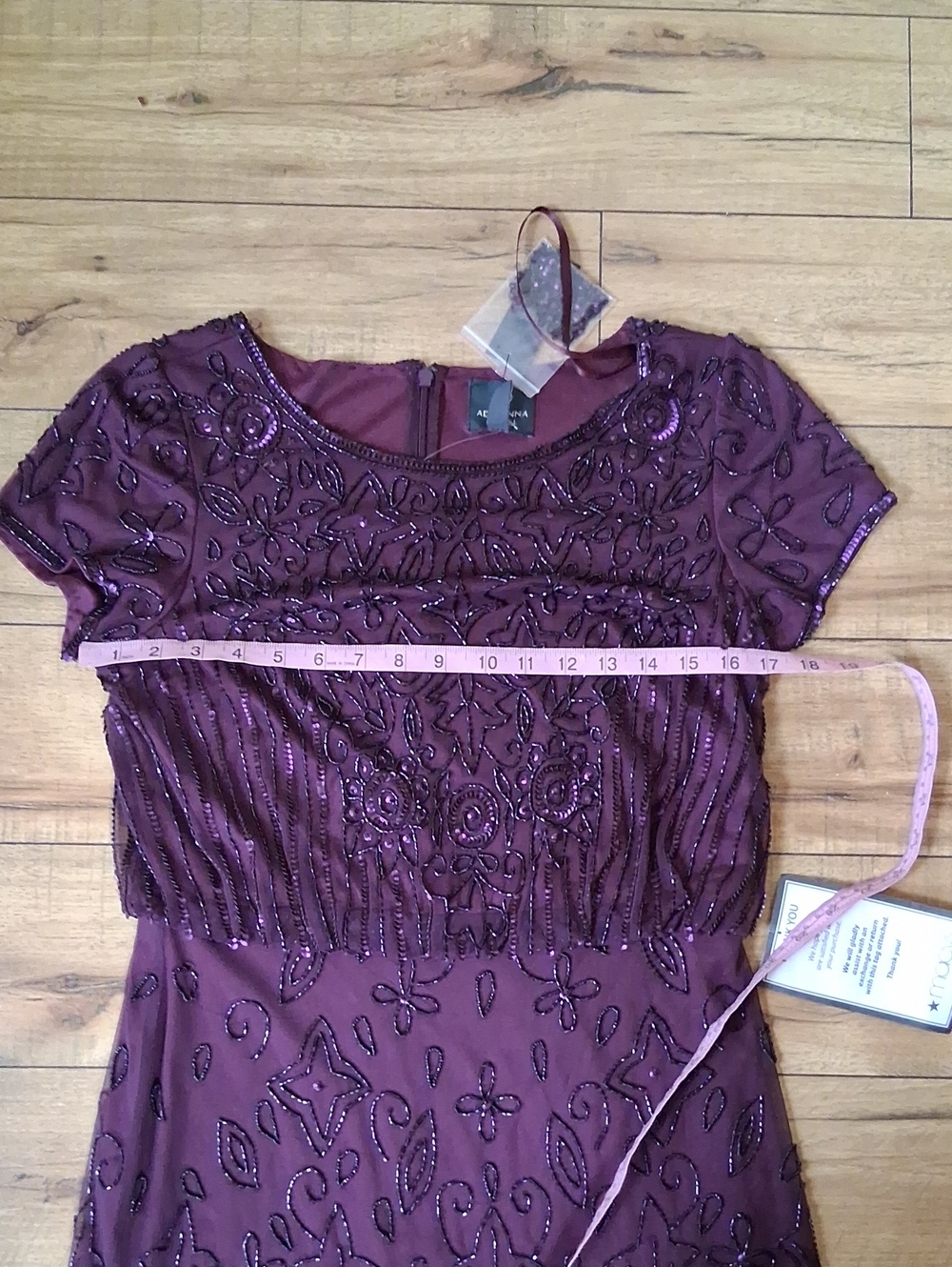 New Adrianna Papell Evening Beaded Dress Plum Floor-Length Short Sleeves Small - Picture 15 of 16